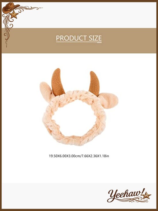 2-Pack Animal Face Wash Headband Set Cow Devil Horns Soft Coral Fleece Hair main image 5